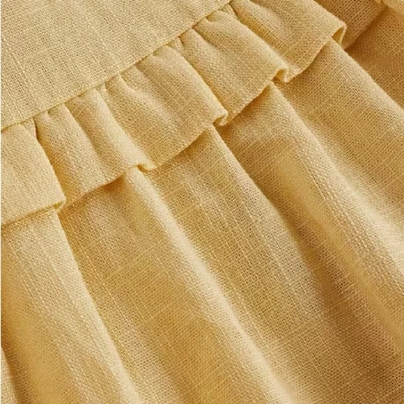 Express Square Neck Smocked Tiered Linen Maxi Dress XL Mustard - Picture 2 of 8